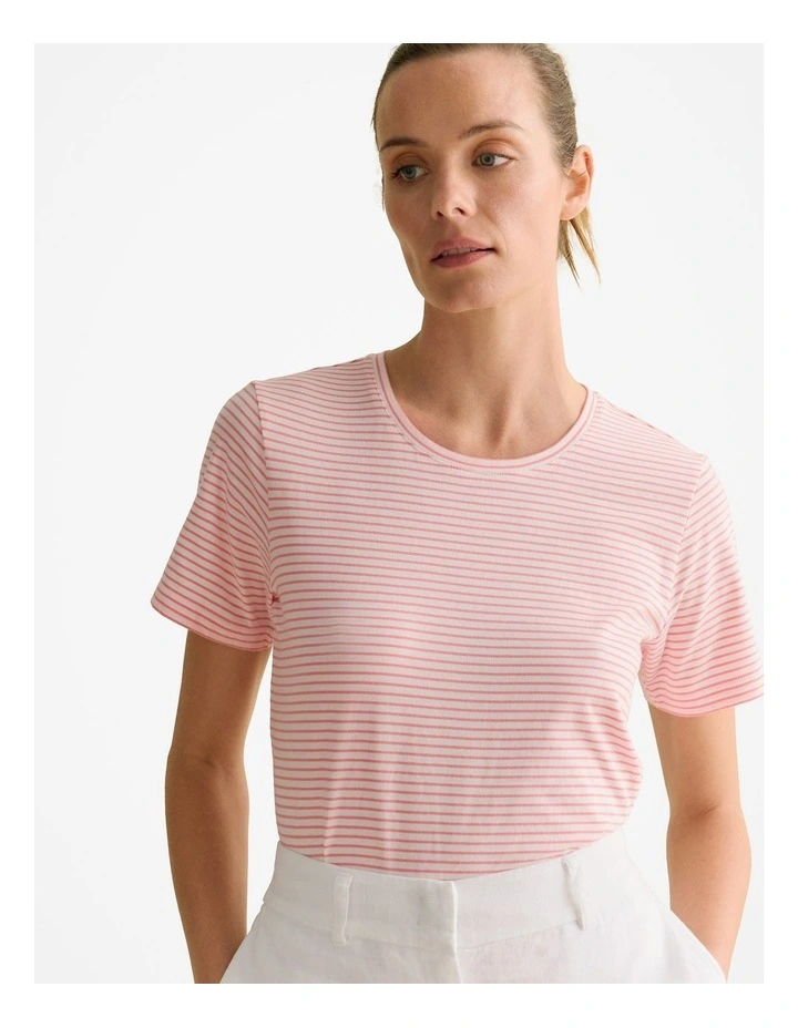 Australian Cotton Fine Stripe T-shirt in Pink Grenadine image 3