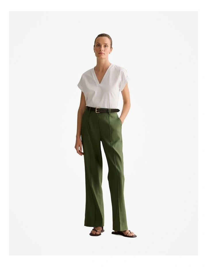 Cotton Interlock V Neck T-shirt in White image 2