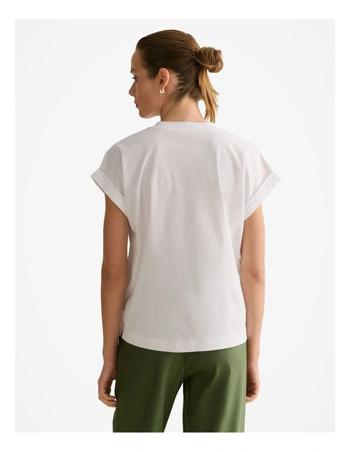 Cotton Interlock V Neck T-shirt in White image 4