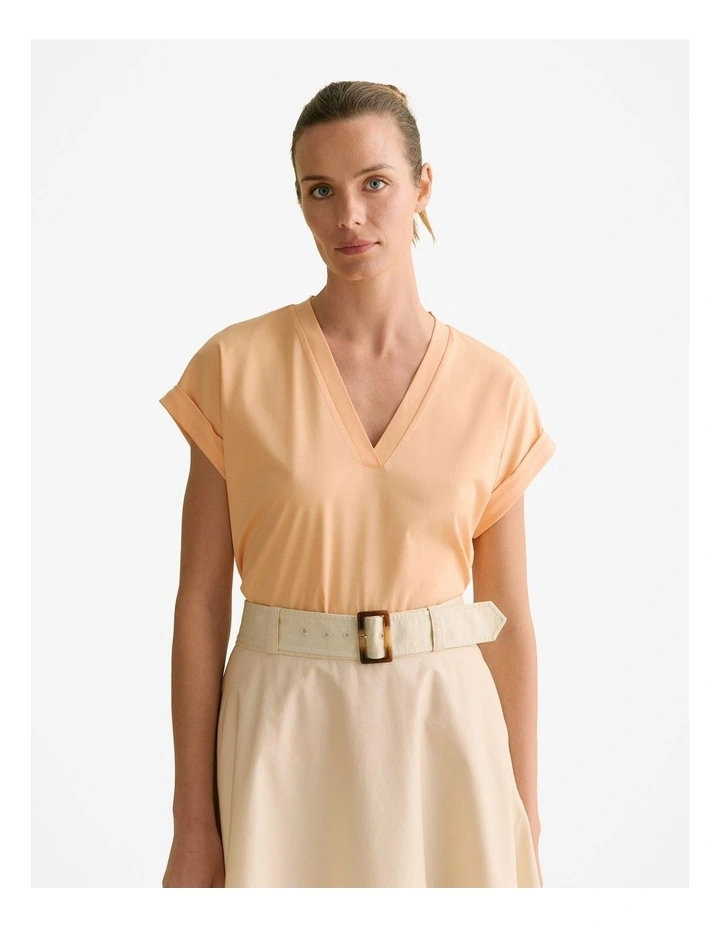 Cotton Interlock V Neck T-shirt in Pale Apricot image 1