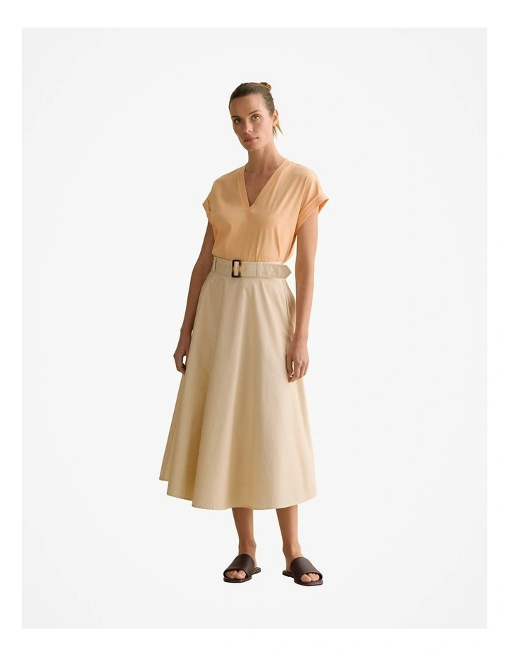 Cotton Interlock V Neck T-shirt in Pale Apricot image 2
