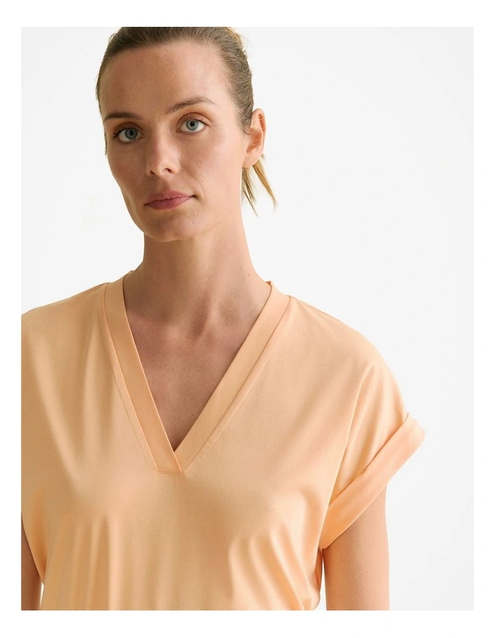 Cotton Interlock V Neck T-shirt in Pale Apricot image 3