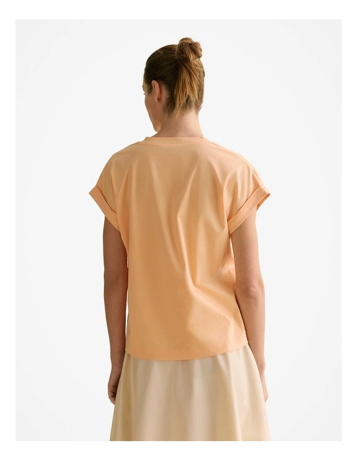 Cotton Interlock V Neck T-shirt in Pale Apricot image 4