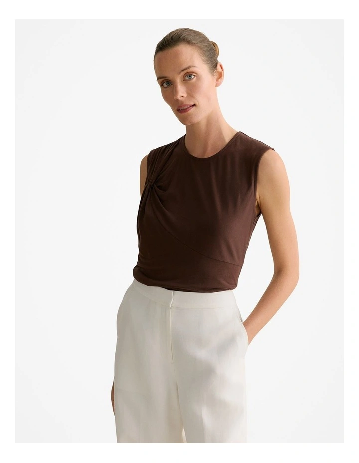 Lyocell Jersey Twist Detail Tank in Chocolate image 1