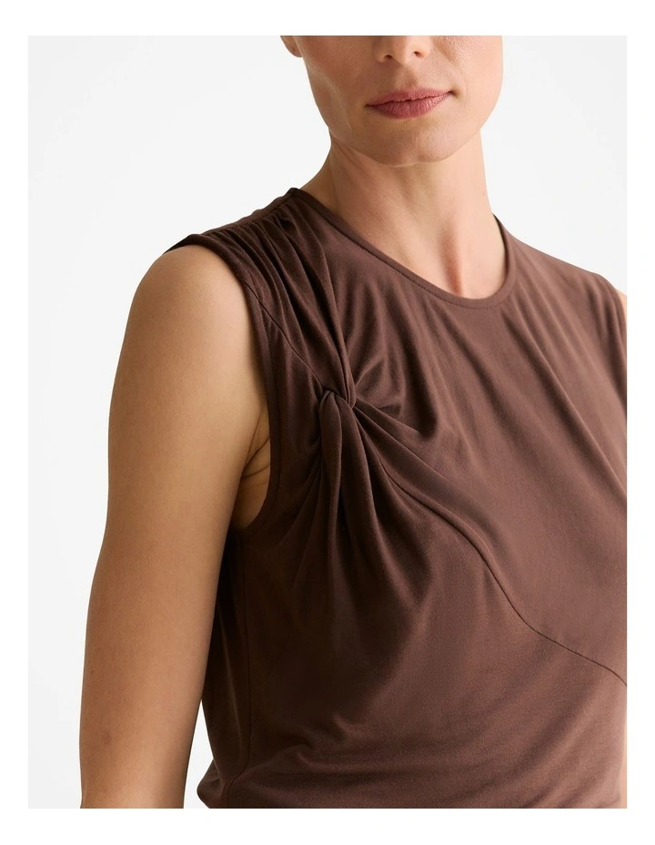 Lyocell Jersey Twist Detail Tank in Chocolate image 3