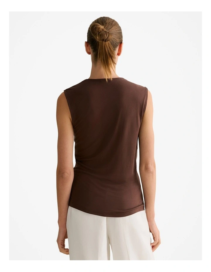Lyocell Jersey Twist Detail Tank in Chocolate image 4