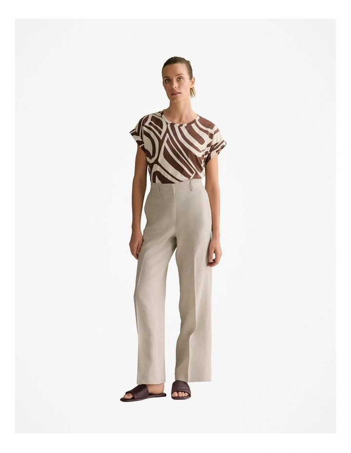 Australian Cotton Geo Cuff Sleeve T-shirt in Chocolate image 2