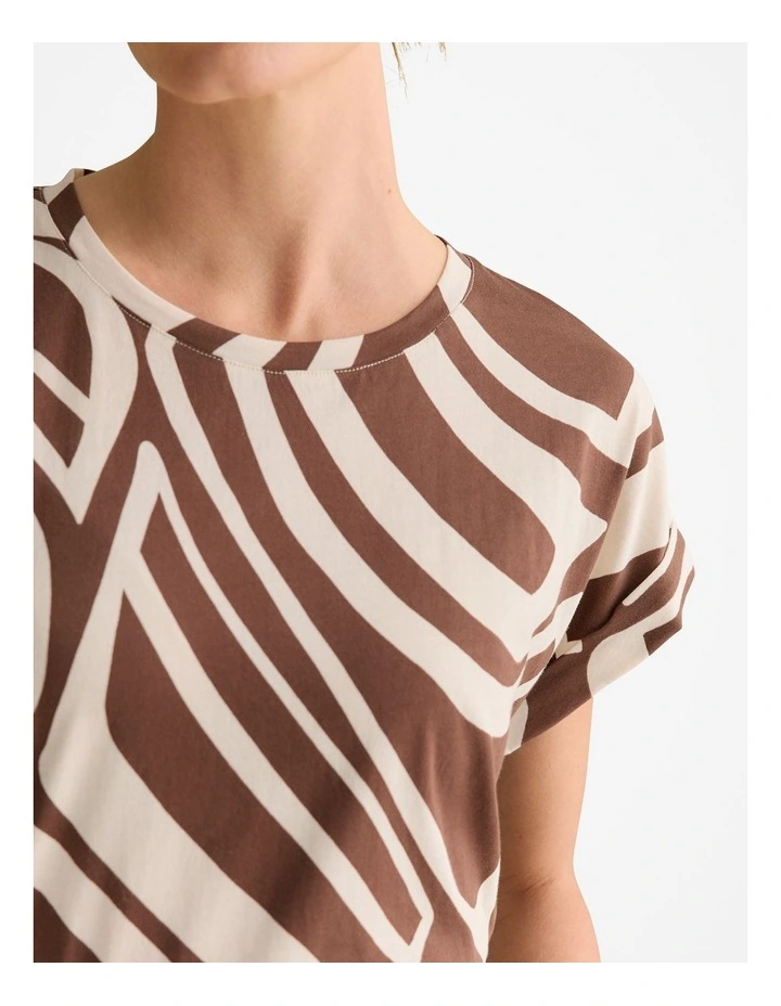 Australian Cotton Geo Cuff Sleeve T-shirt in Chocolate image 3