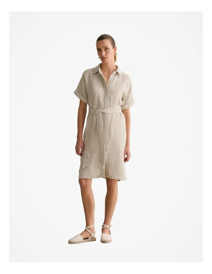 Linen Short Sleeve Shirt Dress in Flax image 1