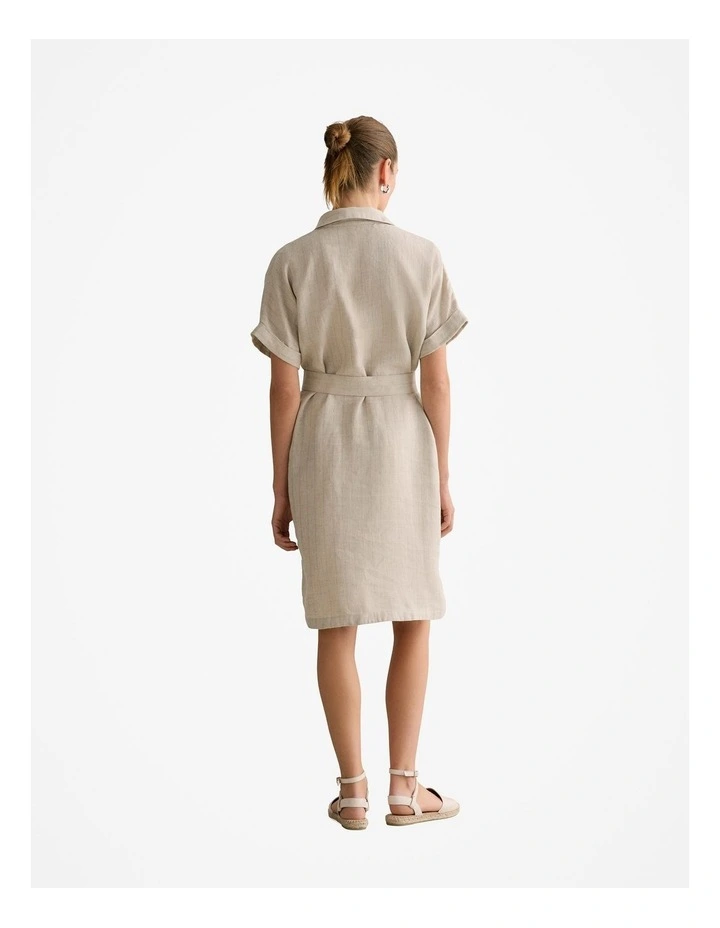 Linen Short Sleeve Shirt Dress in Flax image 4
