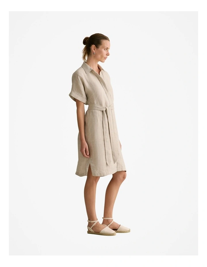 Linen Short Sleeve Shirt Dress in Flax image 5