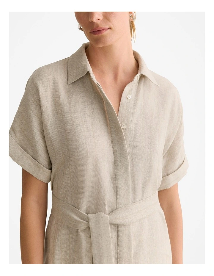 Linen Short Sleeve Shirt Dress in Flax image 6