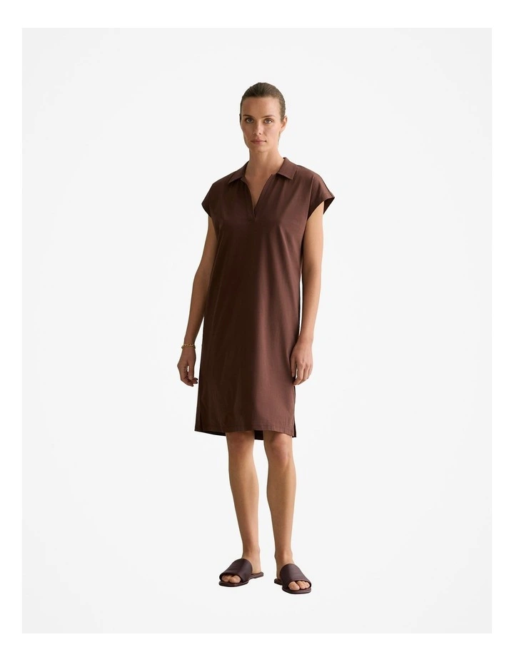 Cotton Interlock Polo Dress in Chocolate image 1