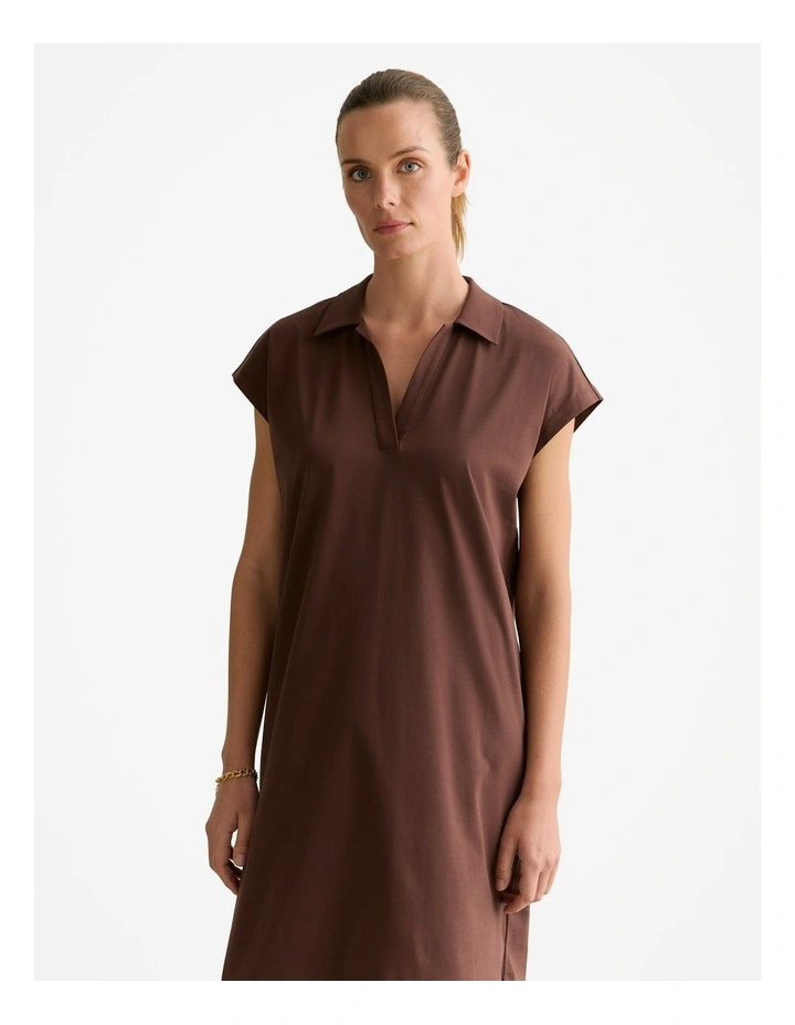 Cotton Interlock Polo Dress in Chocolate image 2