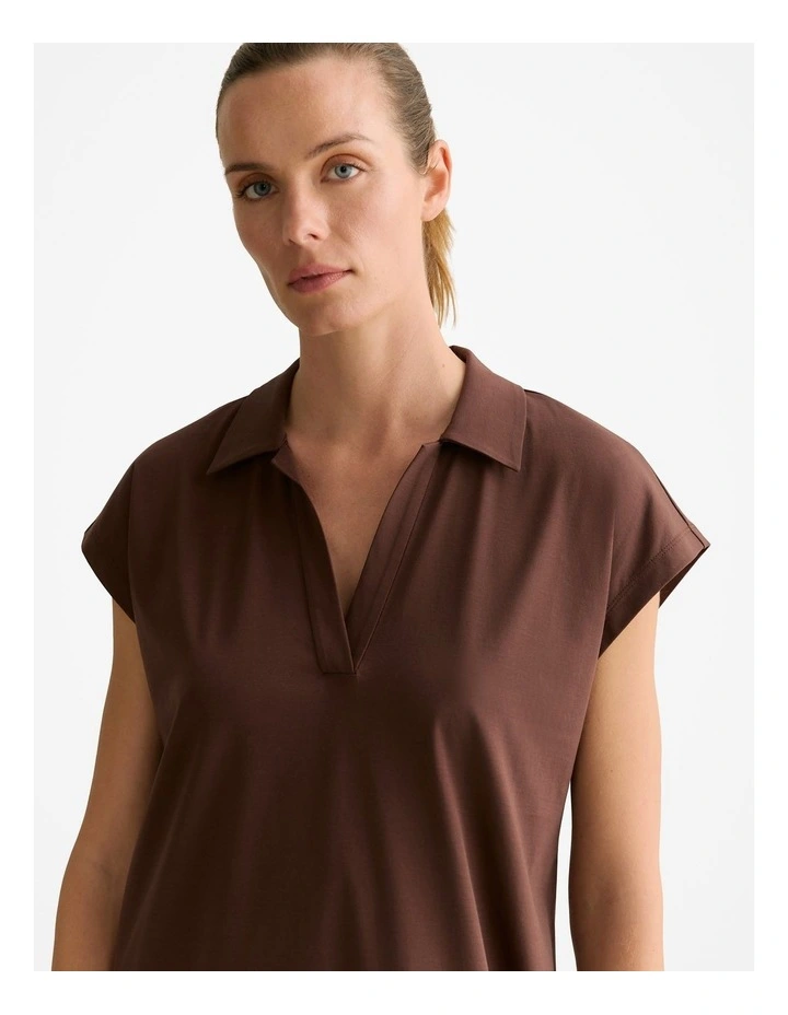 Cotton Interlock Polo Dress in Chocolate image 3