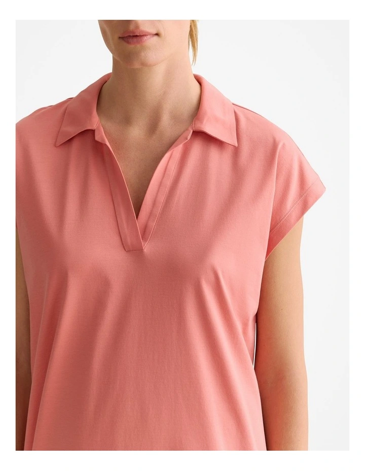 Cotton Interlock Polo Dress in Peach Pink image 3