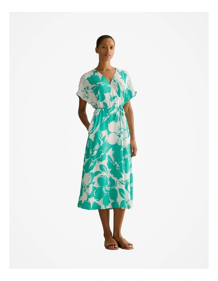 Floral Crepe Wrap Detail Dress in Jade image 1