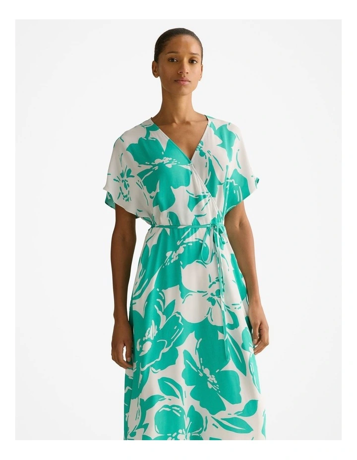 Floral Crepe Wrap Detail Dress in Jade image 2