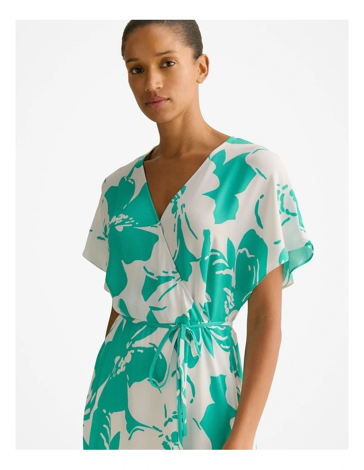 Floral Crepe Wrap Detail Dress in Jade image 3