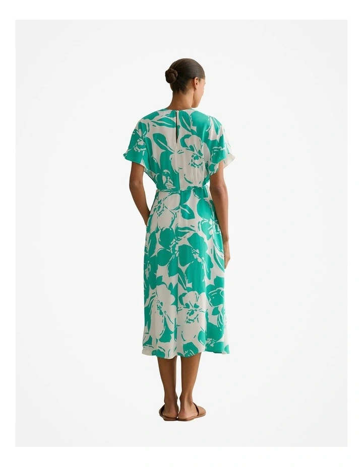 Floral Crepe Wrap Detail Dress in Jade image 4