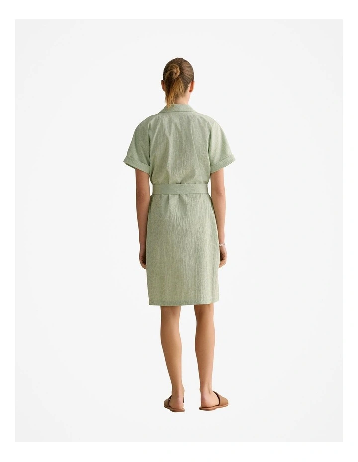 Yarn Dyed Seersucker Short Sleeve Shirt Dress in Cool Fern image 4