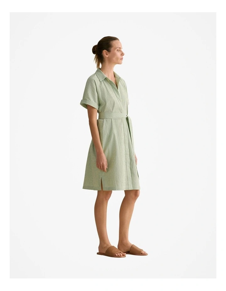 Yarn Dyed Seersucker Short Sleeve Shirt Dress in Cool Fern image 5