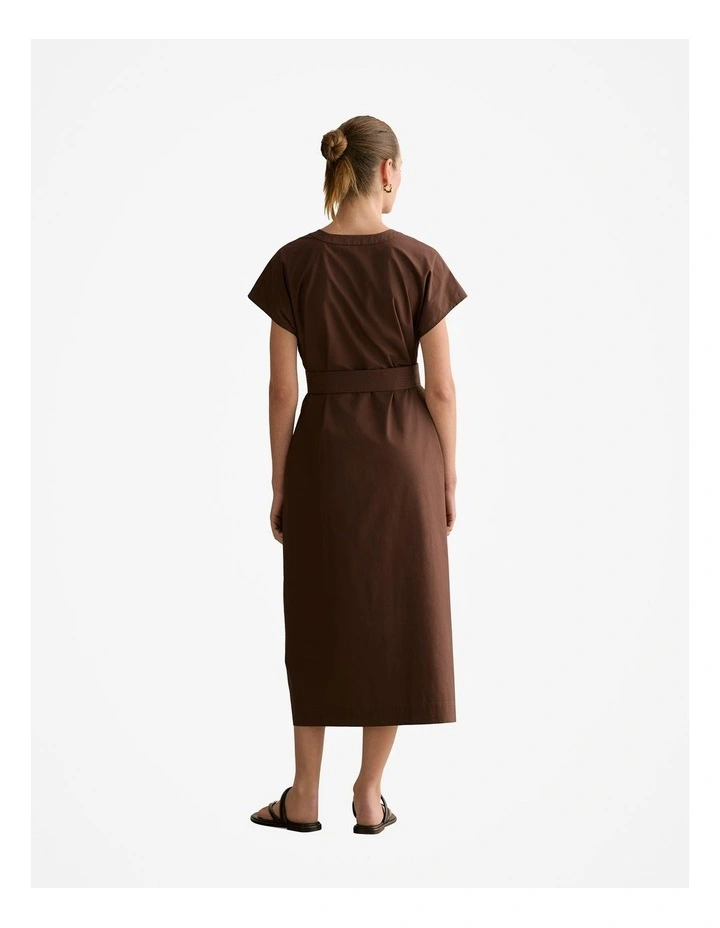 Cotton Poplin Cap Sleeve Belted Dress in Chocolate image 4