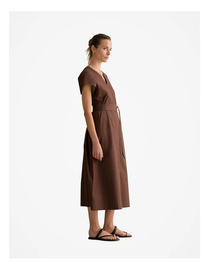 Cotton Poplin Cap Sleeve Belted Dress in Chocolate image 5