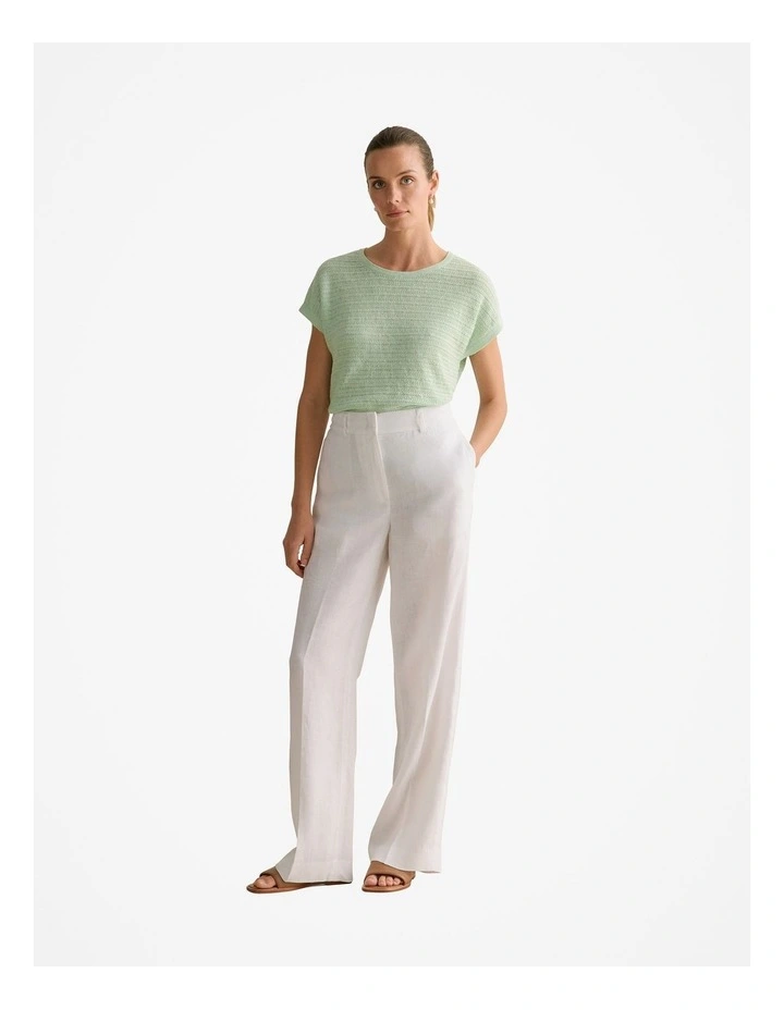 Linen Cotton Cable Knit T-shirt in Cool Fern image 2