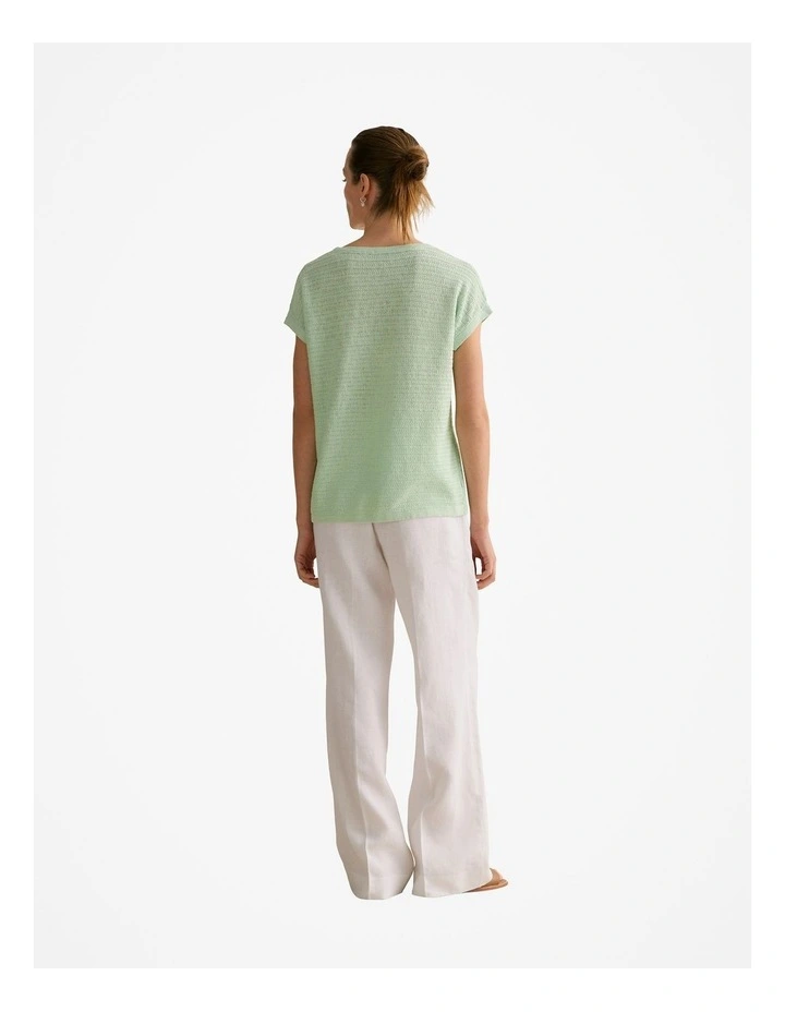 Linen Cotton Cable Knit T-shirt in Cool Fern image 4