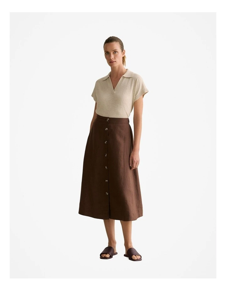 Linen Cotton Knit Relaxed Polo Top in Oatmeal image 2