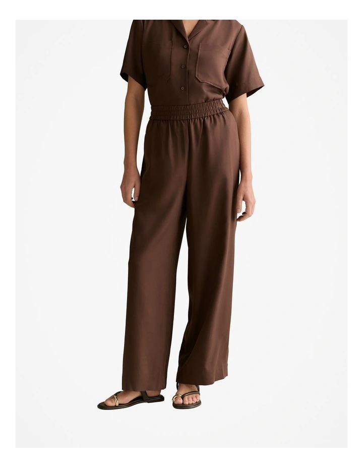Tencel Wide Leg Pull On Pant in Chocolate image 1