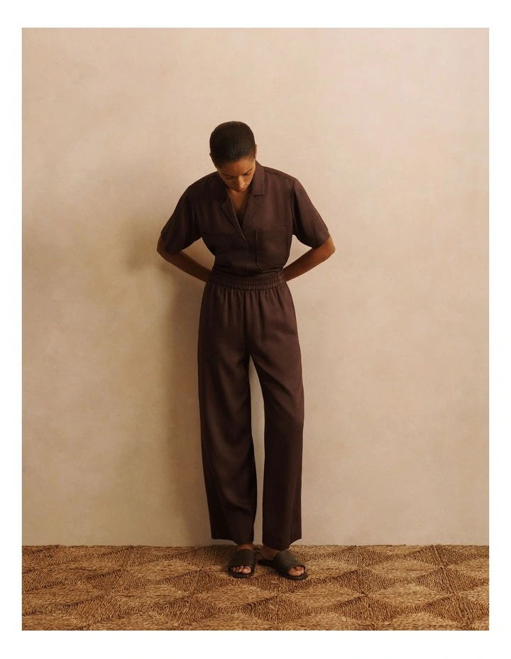 Tencel Wide Leg Pull On Pant in Chocolate image 2