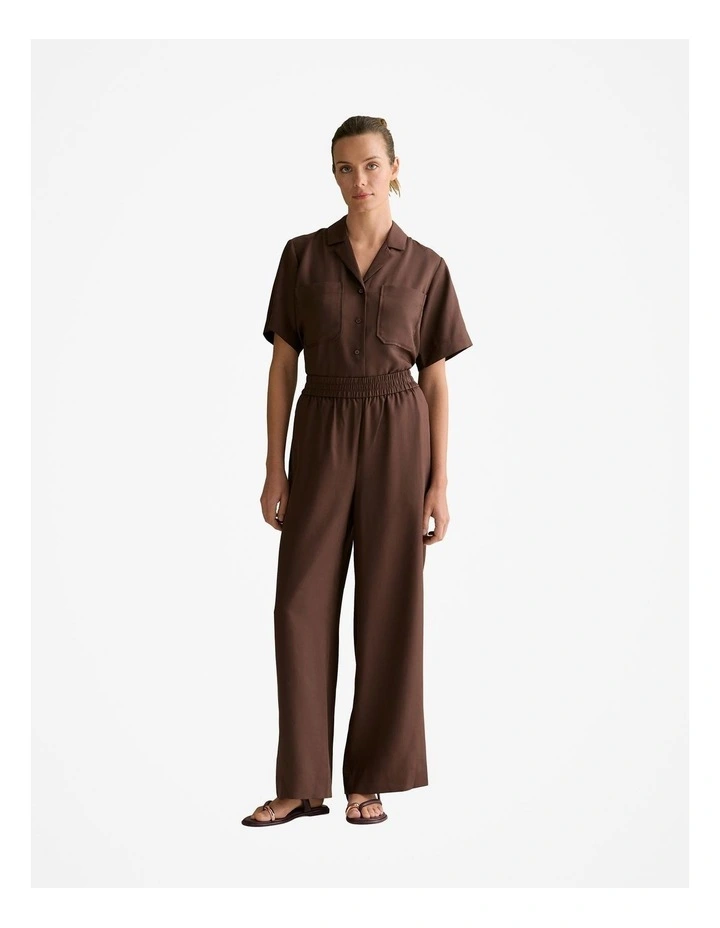 Tencel Wide Leg Pull On Pant in Chocolate image 3