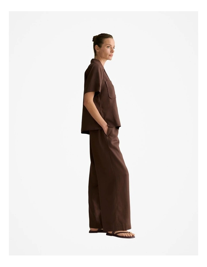 Tencel Wide Leg Pull On Pant in Chocolate image 5