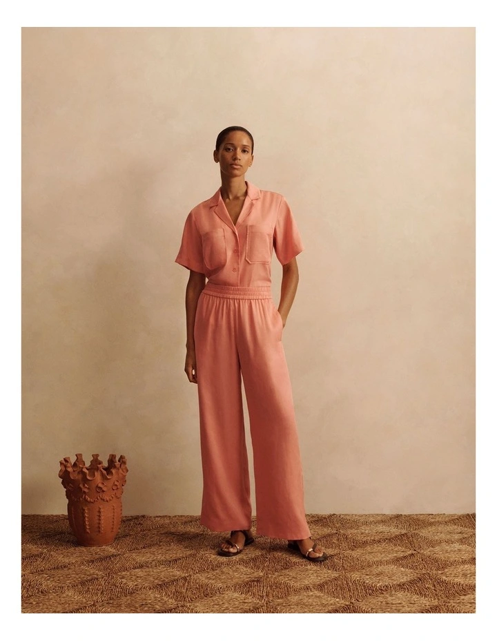 Tencel Wide Leg Pull On Pant in Peach Pink image 2
