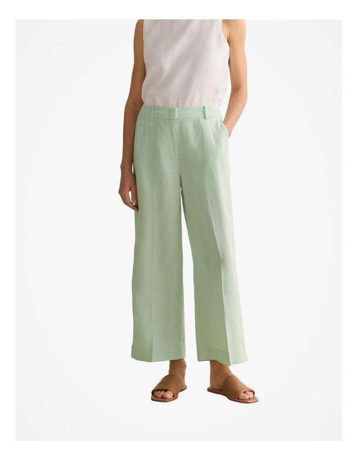 Linen Wide Leg Crop Pant in Cool Fern image 1