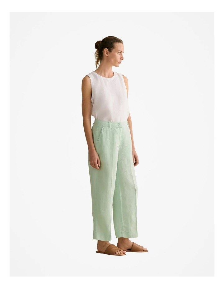 Linen Wide Leg Crop Pant in Cool Fern image 5