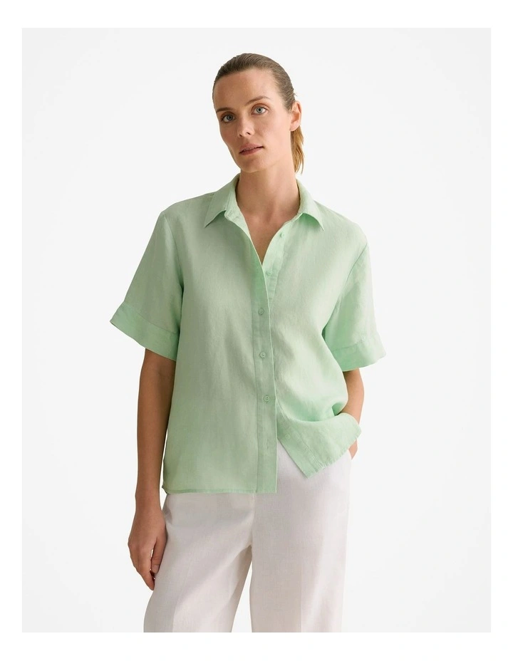 Delave Linen Short Sleeve Shirt in Cool Fern image 1