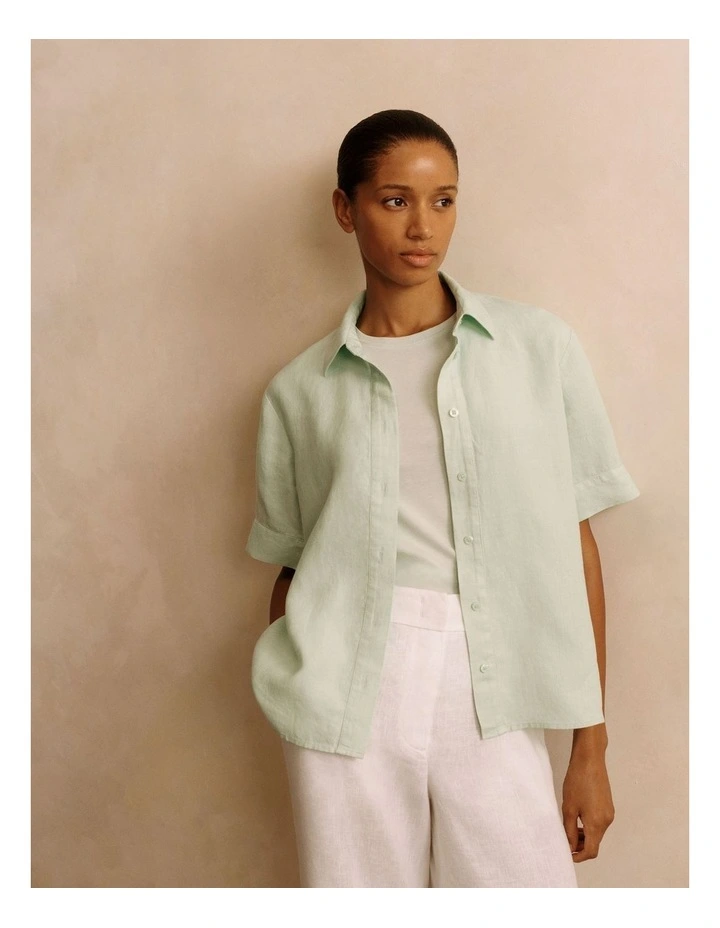 Delave Linen Short Sleeve Shirt in Cool Fern image 2