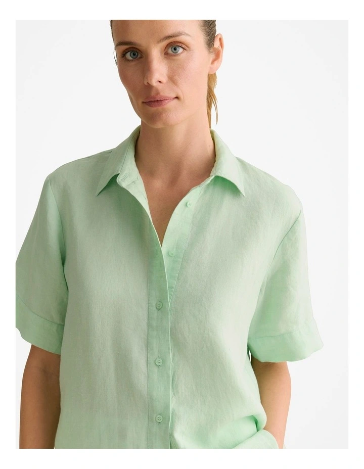 Delave Linen Short Sleeve Shirt in Cool Fern image 6