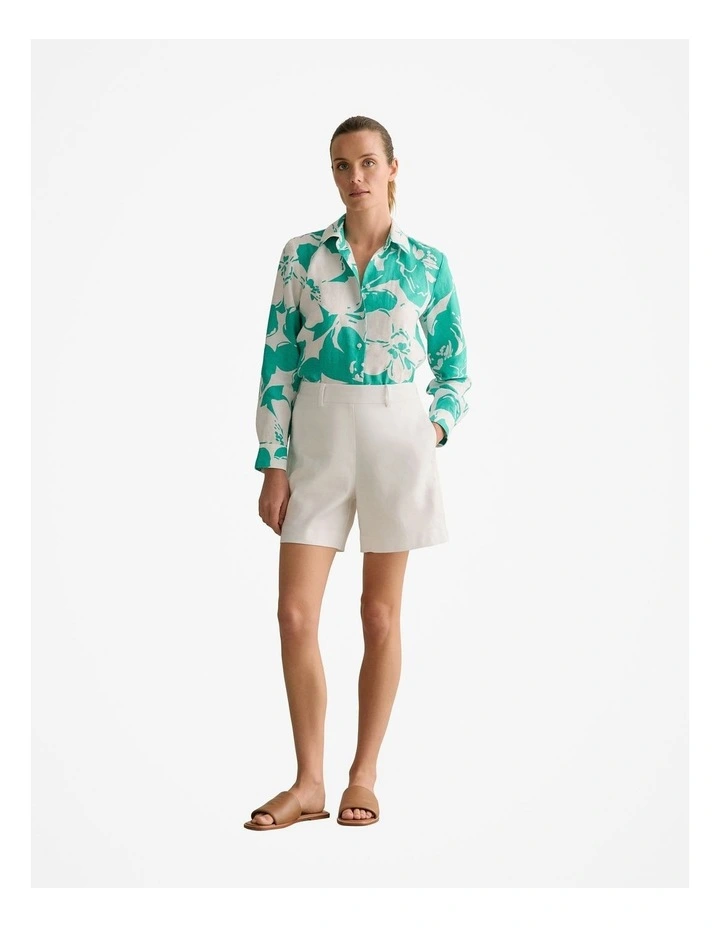 Linen Floral Long Sleeve Shirt in Jade image 2