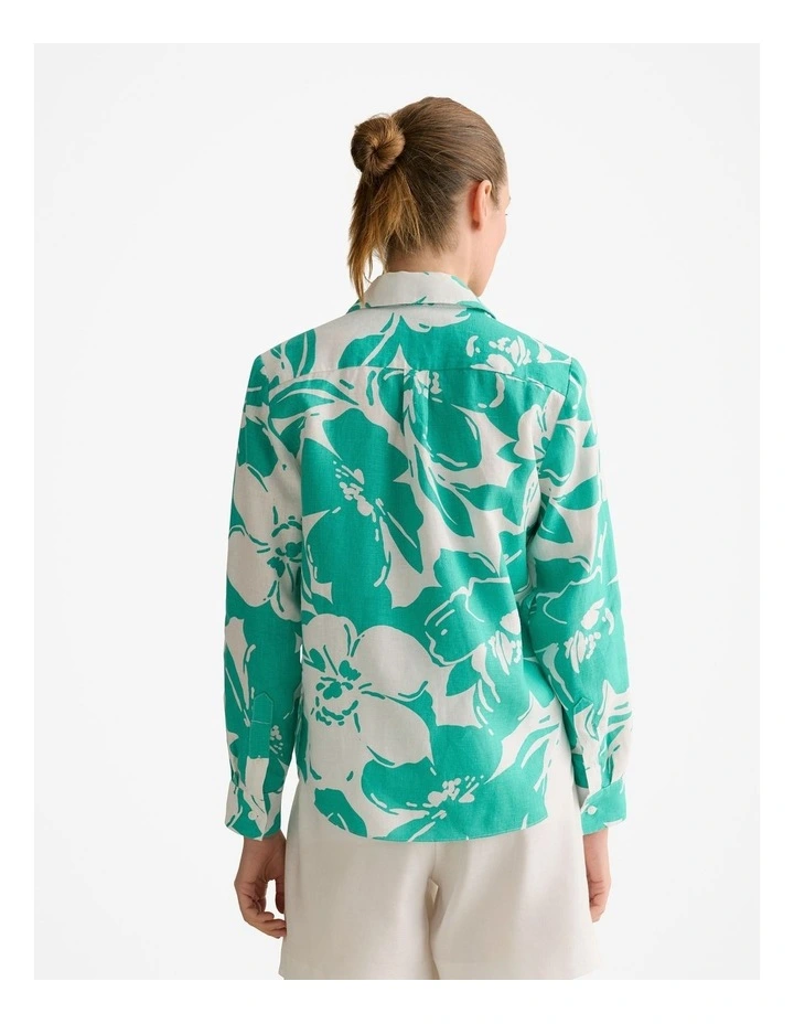 Linen Floral Long Sleeve Shirt in Jade image 4