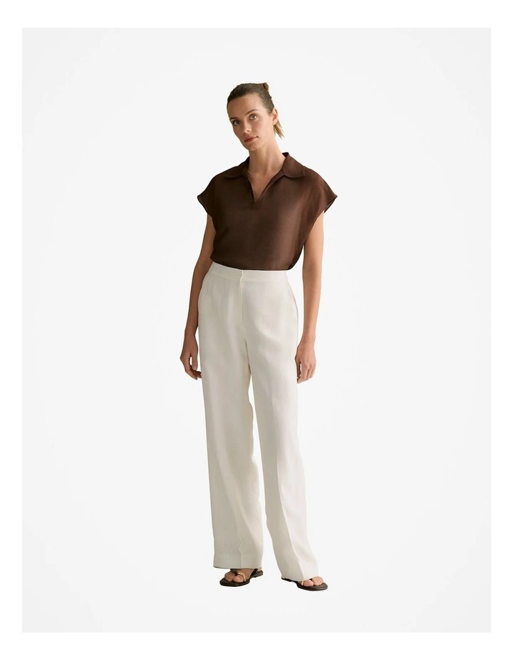 Linen Silk Crosshatch Collared Top in Chocolate image 3