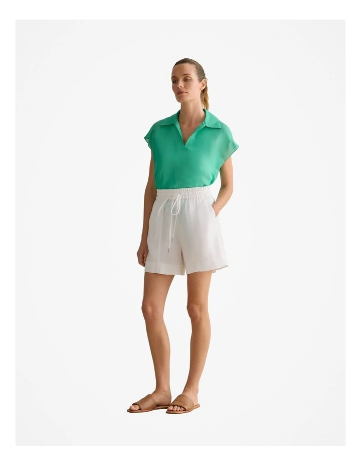 Linen Silk Crosshatch Collared Top in Jade image 2