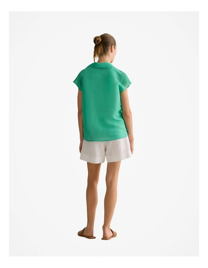 Linen Silk Crosshatch Collared Top in Jade image 4