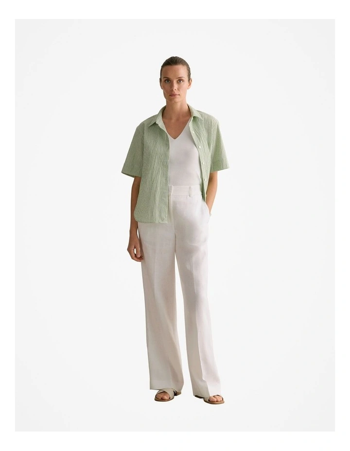 Yarn Dyed Seersucker Stripe Short Sleeve Shirt in Cool Fern image 3