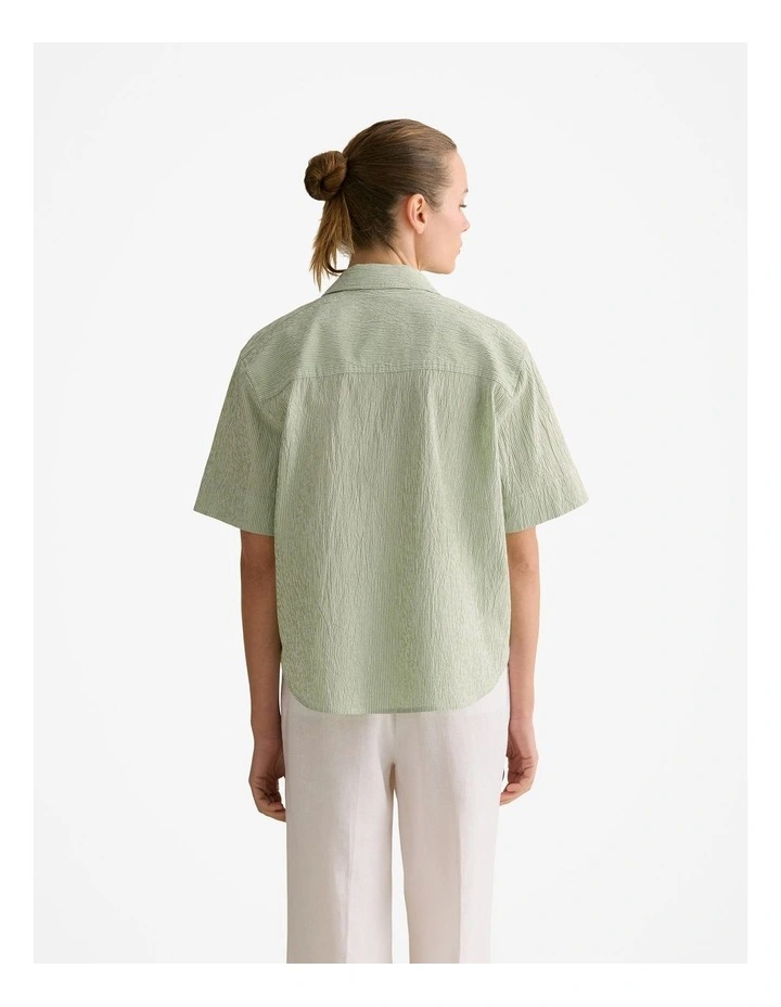 Yarn Dyed Seersucker Stripe Short Sleeve Shirt in Cool Fern image 4