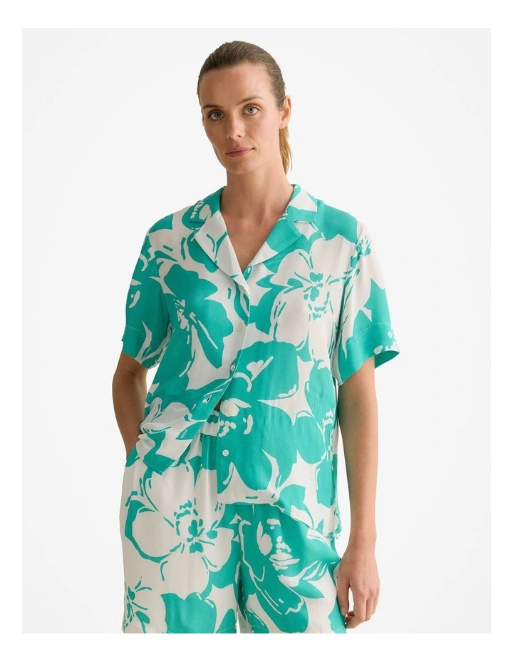 Floral Crepe Short Sleeve Camp Shirt in Jade image 1