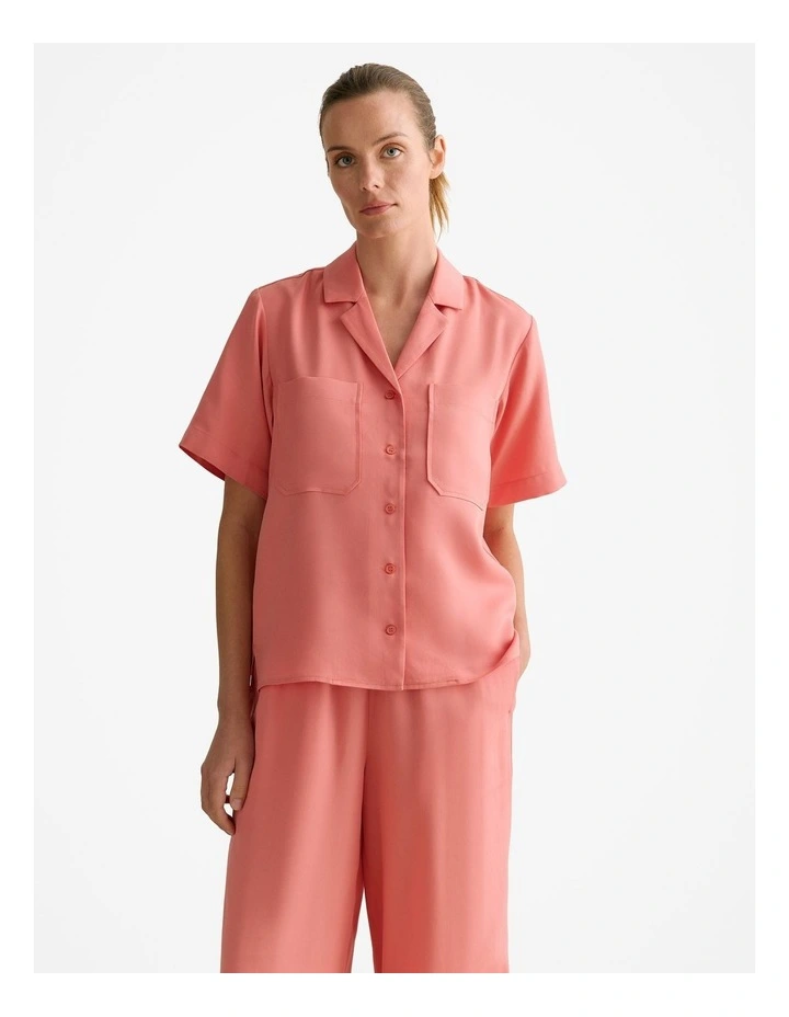 Tencel Pocket Detail Camp Shirt in Peach Pink image 1